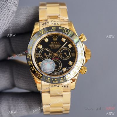 Swiss Quality Rolex Daytona 40mm Watch Black Ceramic Bezel Yellow Gold